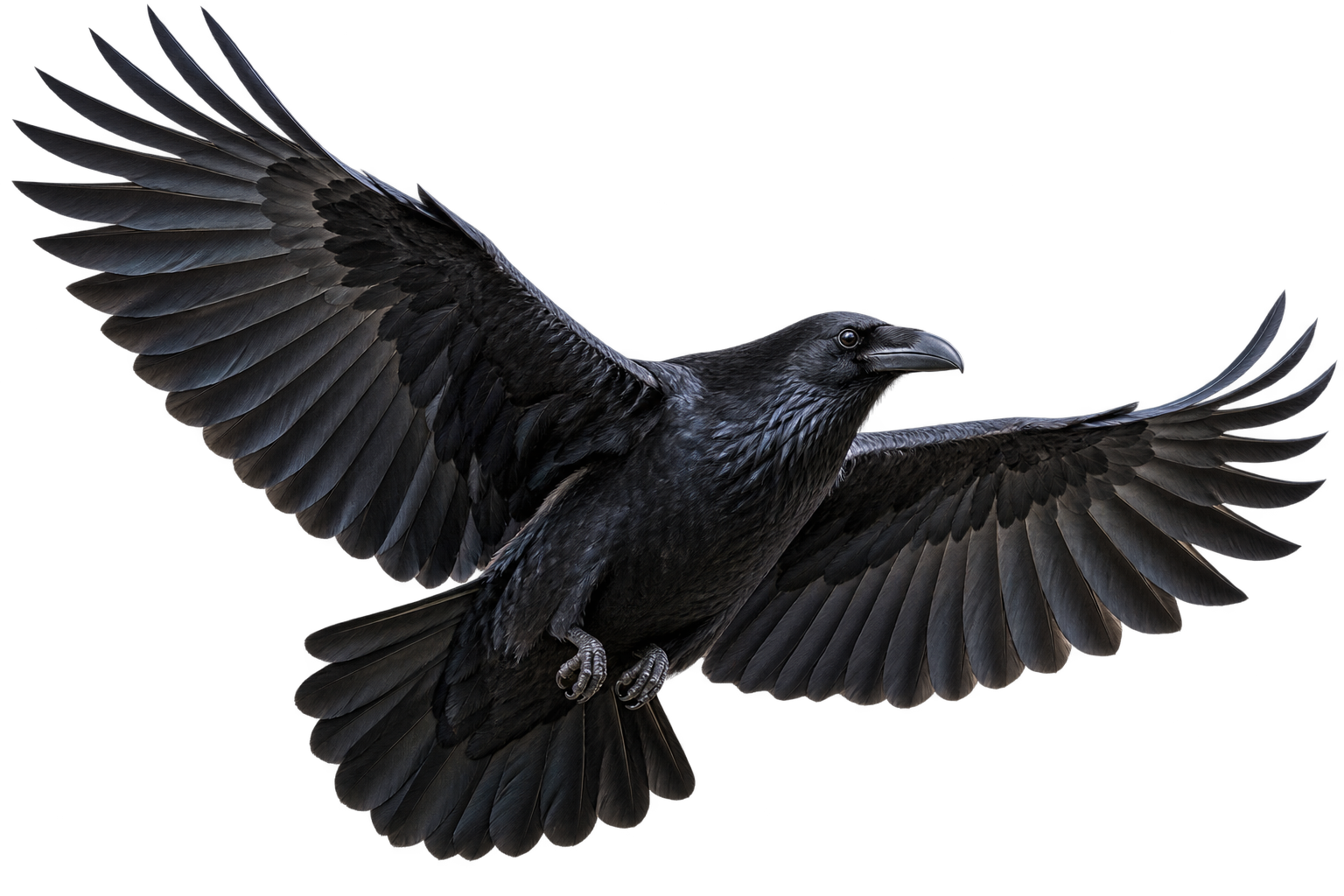 An ultra real raven in flight through cold light